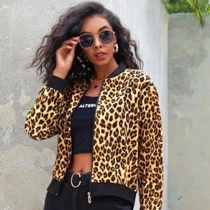 New NWOT City Streets Leopard Print Bomber Jacket Size M Punk streetwear